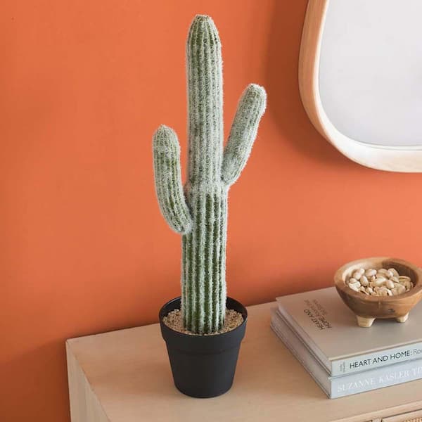 Unbranded 24.5 in. Green Indoor Artificial Saguaro Cactus in Black Pot, Artificial Succulent Plant for Home Office Floor Decor