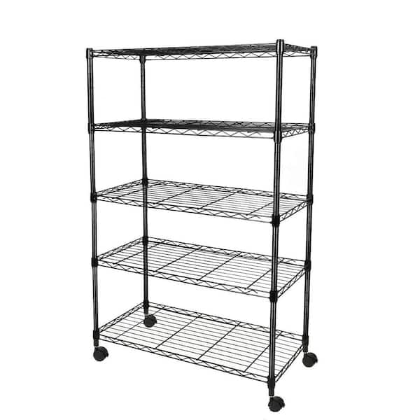 cadeninc 5-Tier Heavy Duty Wire Shelving Unit with Wheel and Adjustable Feet (36.5 in. W x 62.5 in. H x 13.98 in. D)