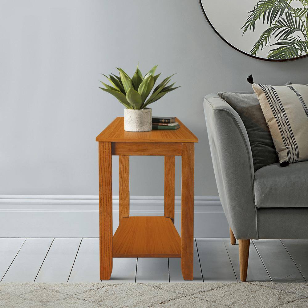 Elwell Oak Finish Rectangular Wood Chairside Table