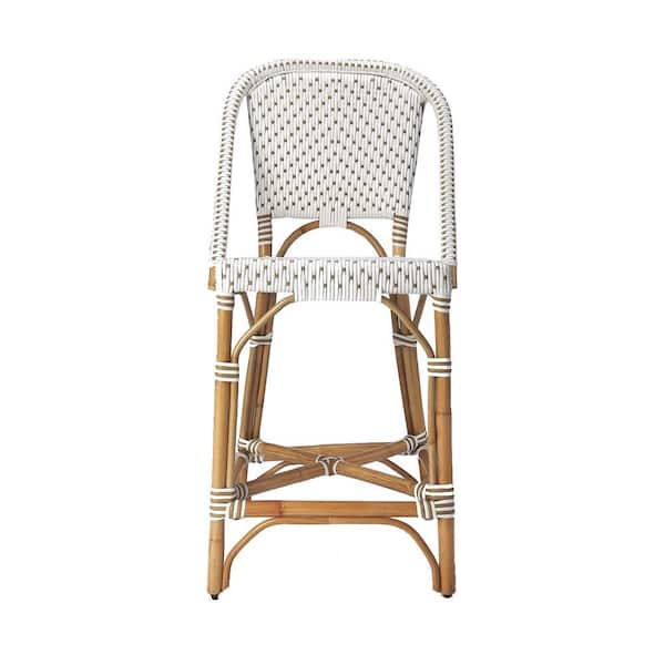 HomeRoots Amelia 41.25 in. H Brown and White High Back Wicker Bar Height (28-33 in.) Bar Stool