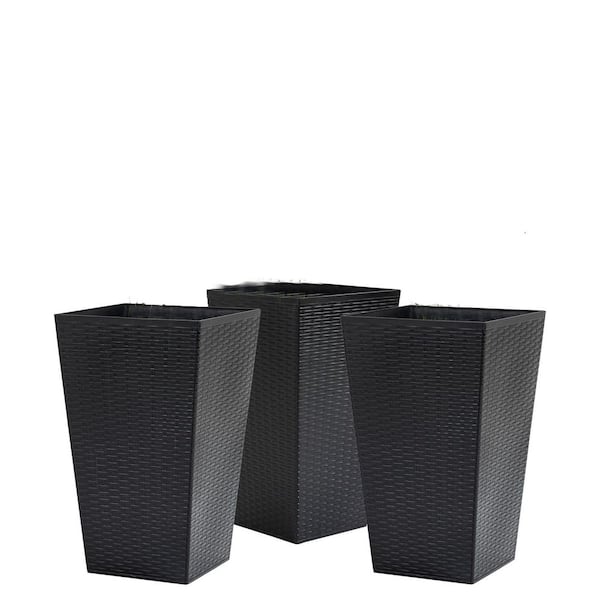 3-Pack Black Outdoor Plastic with Drainage Hole Rectangle Planter (14 in. W  x 24 in. H) PTOV9819B - The Home Depot