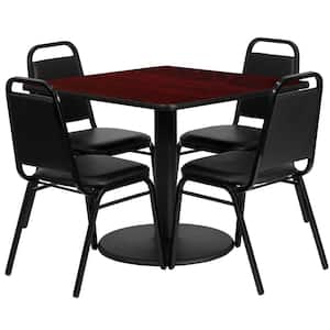 5-Piece Mahogany Top/Black Vinyl Seat Table and Chair Set