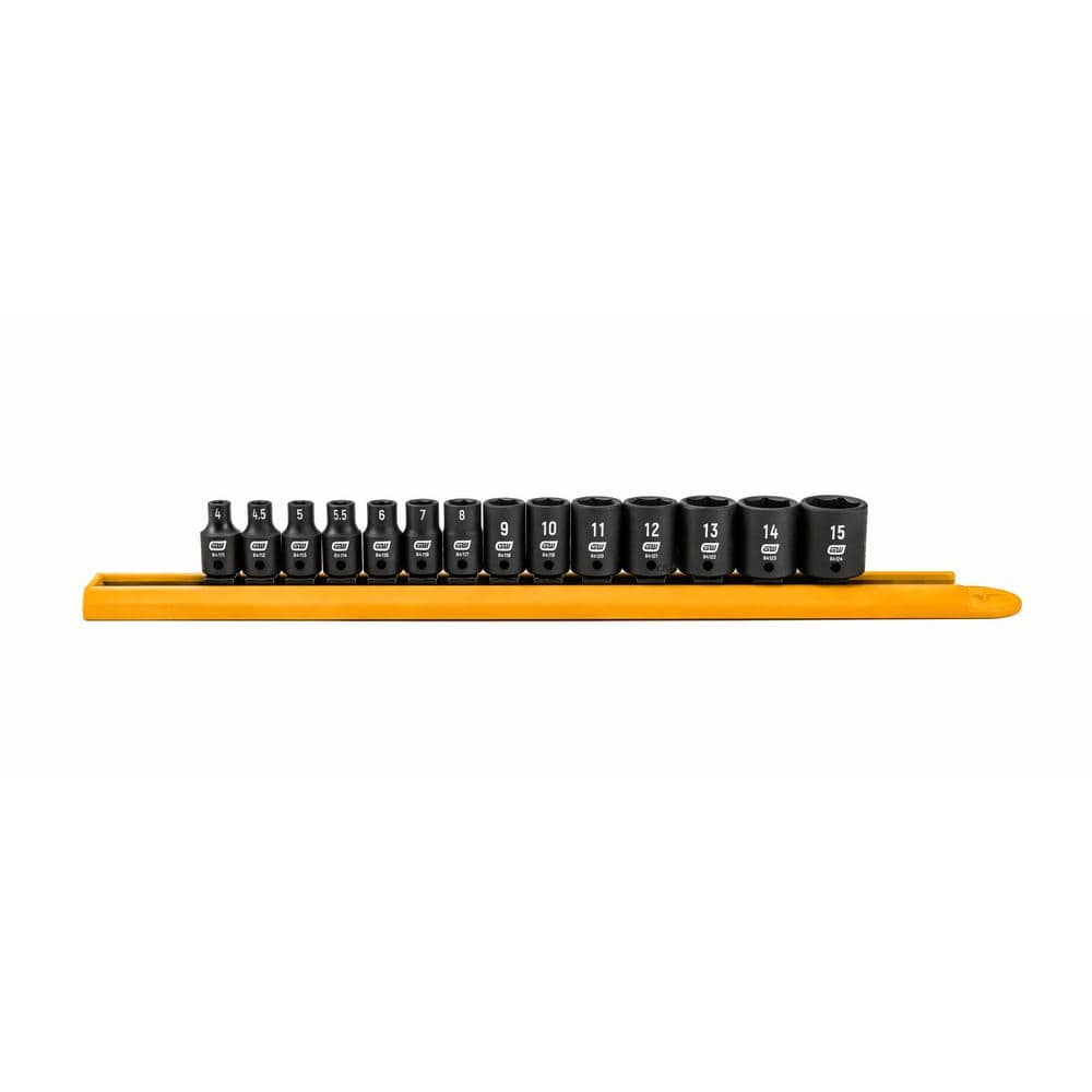 1/4 in. Drive 6-Point Metric Standard Impact Socket Set (14-Piece)