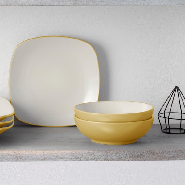 Colorwave Mustard 8.25 in. (Yellow) Stoneware Square Salad Plates, (Set of 4)
