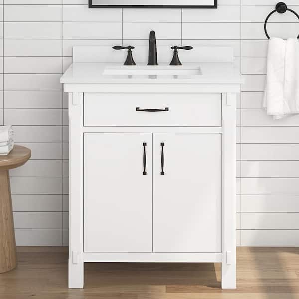 Home Decorators Collection Bellington 30 in. Single Sink White Bath Vanity with White Engineered Stone Top (Assembled)