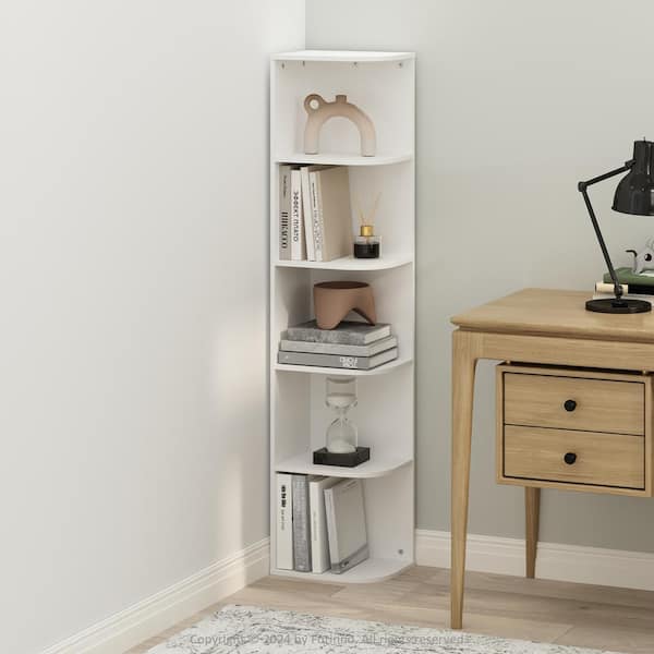 Furinno Reed 51.73 in. Tall White Wood 5-Shelf Bookcase