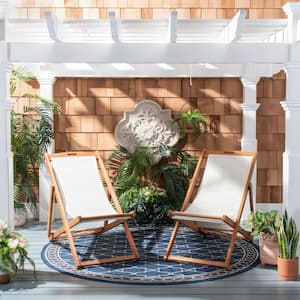 Loren Natural/Beige Wood Folding Sling Lawn Chair (Set of 2)