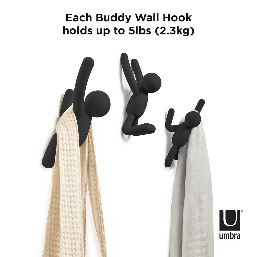 Black Plastic Buddy Wall Hooks Set of 3