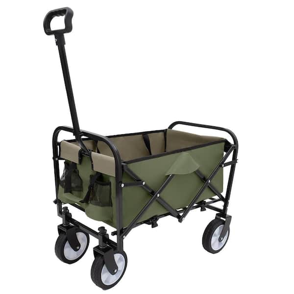 Unbranded 3 cu. ft. Collapsible Foldable Wagon Cart Steel Garden Cart with 3-Pieces Plastic Liner Bag /Cover, Green