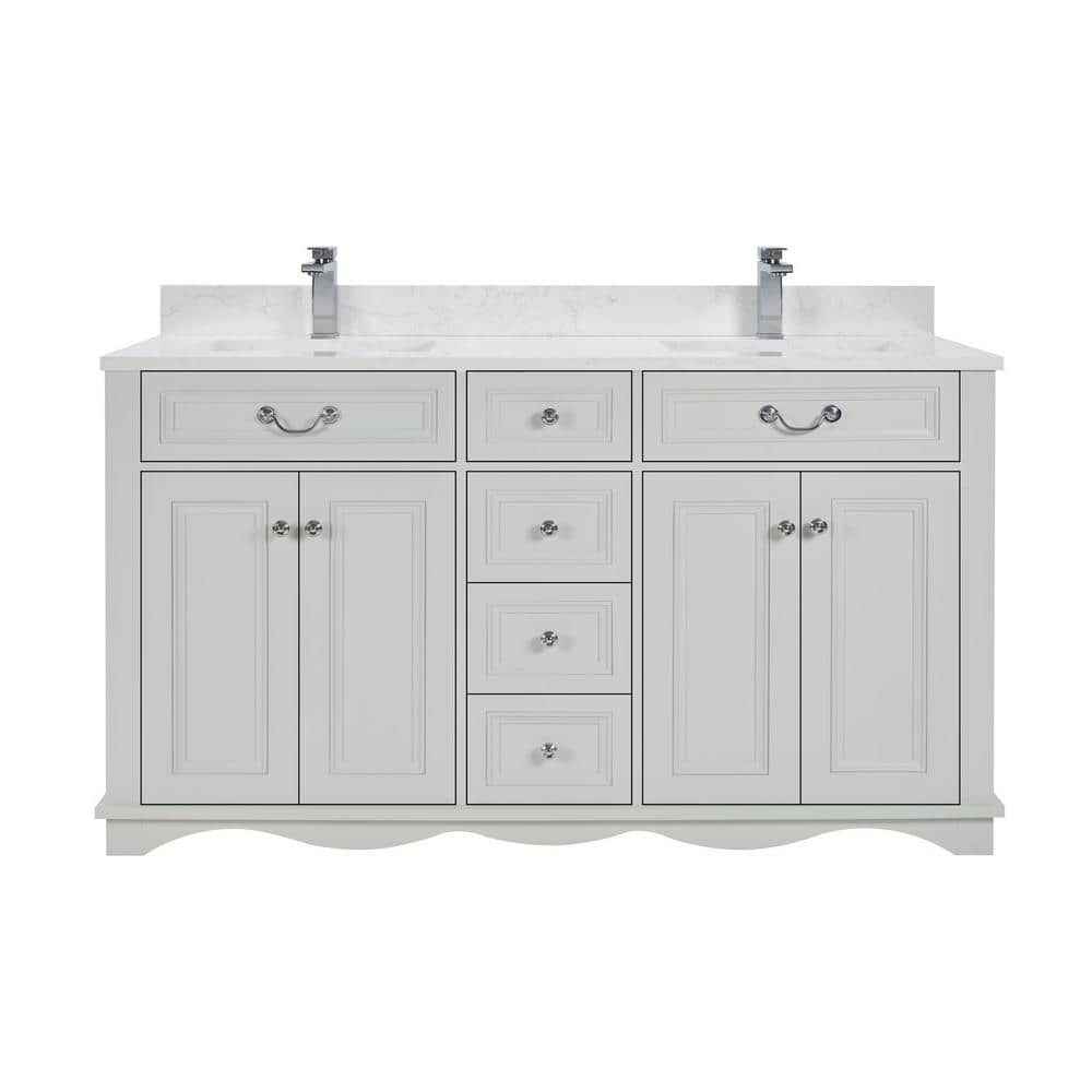 French Contemporary 60 in. Freestanding Silver Strand Bath Vanity with White Artificial Stone Top Assembled Bath Vanity price history on PriceWatchPro