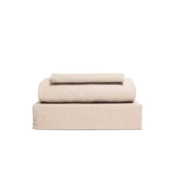 Lintex Loft Living Collection 3-Piece Oatmeal Solid 144 Thread Count Cotton Twin Sheet Set