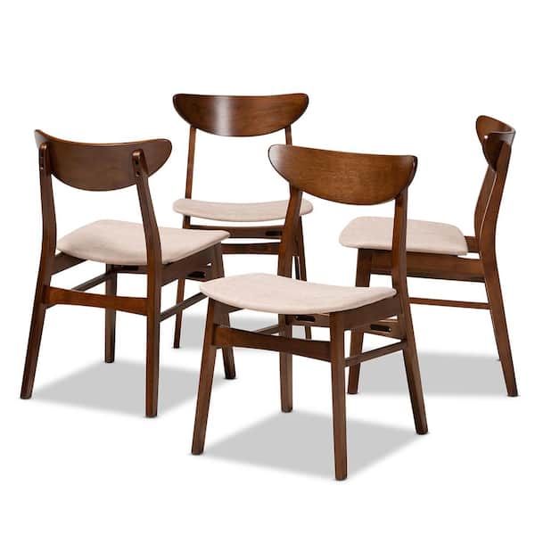 Baxton Studio Parlin Light Beige and Walnut Brown Fabric Dining Chair (Set of 4)