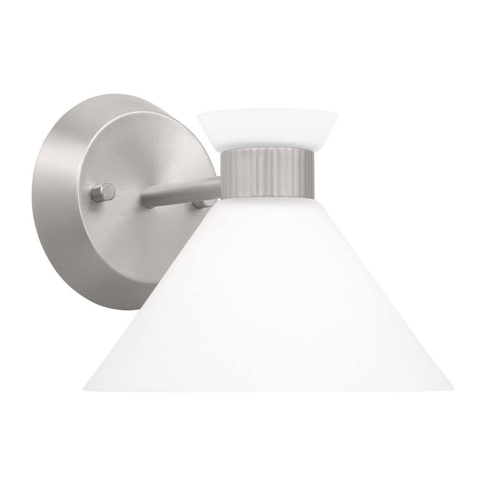 Brushed Steel Dimmable Wall Sconce with Etched Glass Shade