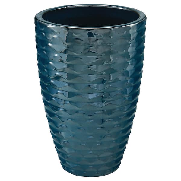 Vigoro Dottie 14.3 in. W x 21 in. H Decorative Pots Teal Glazed Ceramic Vase Planter