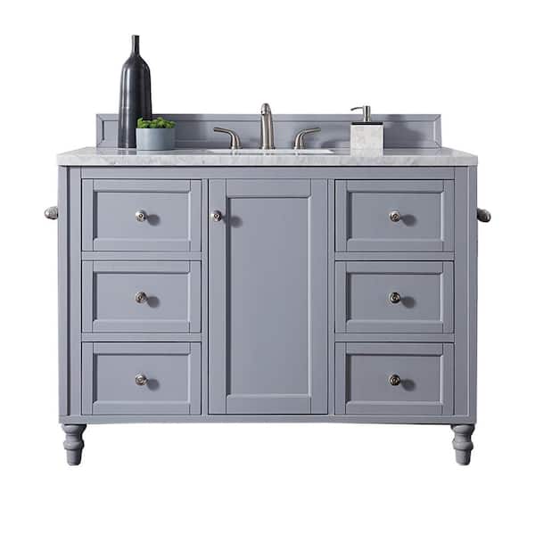 James Martin Vanities Copper Cove Encore 48 in. W x 23.5 in. D x 36.3 in. H Single Bath Vanity in Silver Gray with Carrara White Marble Top