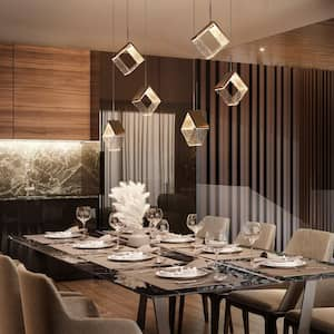 Cendrillon 3-Light Dimmable Integrated LED Plating Brass Cluster Chandelier with Modern Geometric Shades Island Pendant