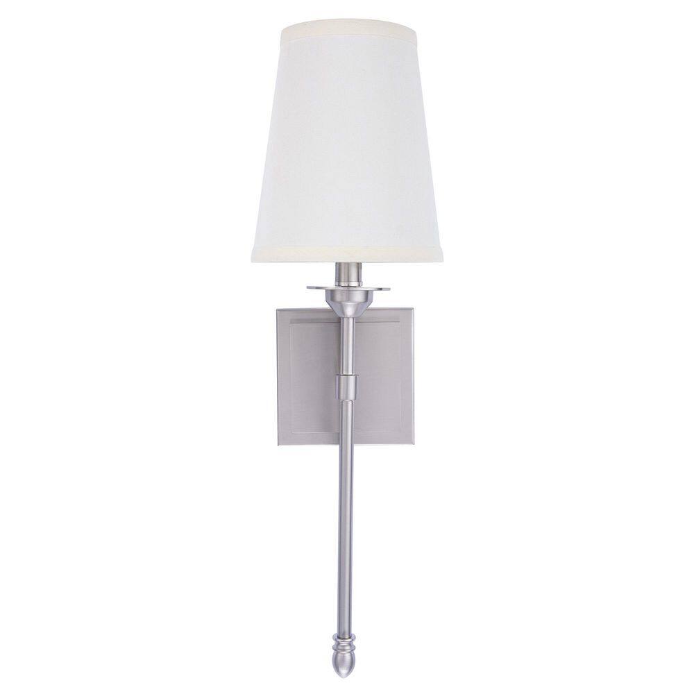 Manor 6.2 in. 1-Light Nickel Wall Sconce Light with White Fabric Shade price history on PriceWatchPro