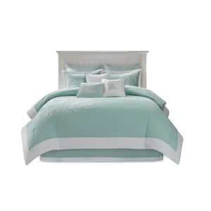 Coastline 4-Piece Aqua Cotton Queen Oversized Jacquard Comforter Set