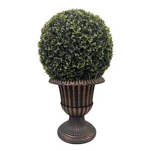 Large 24 in. Plastic Artificial Faux Ball Topiary in Bronze Pedestal Pot (2-Pack)