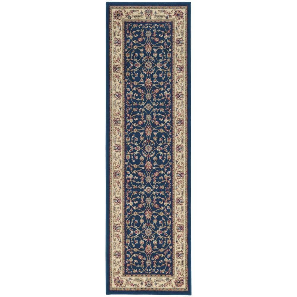 Como Navy 2 ft. x 7 ft. Traditional Oriental Scroll Area Rug