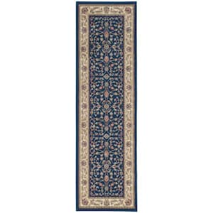 Como Navy 2 ft. x 7 ft. Traditional Oriental Scroll Area Rug