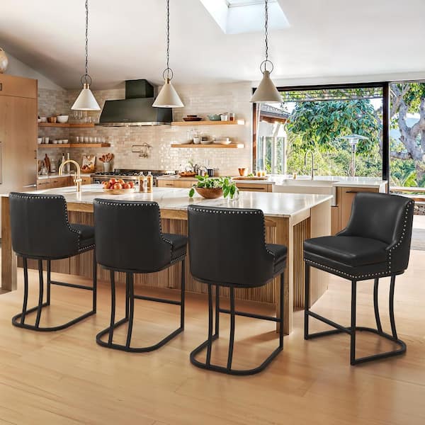 LUE BONA Aurora 26 in. Black Faux Leather Upholstered