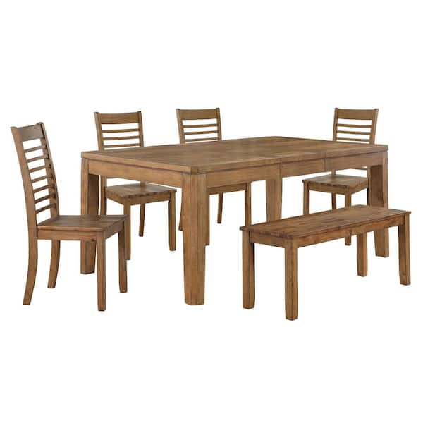 Steve Silver Ally 6-Piece Brown Wood Top Wood Dining Set with 4 Chairs and 1 Bench
