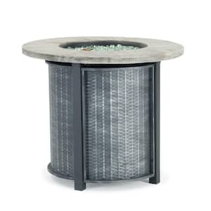 Logan 30 in. x 25 in. Round Powder-Coated Steel Propane Fire Pit Table in Grey with Storage Cover