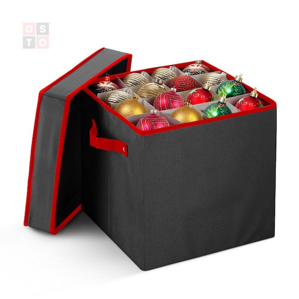 OSTO 13 in. Black 600D Polyester Holiday Ornament Storage Box (64 ...