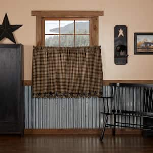 Primitive Star 36 in. W x 36 in. L Scalloped Light Filtering Tier Window Panel in Black Khaki Pair