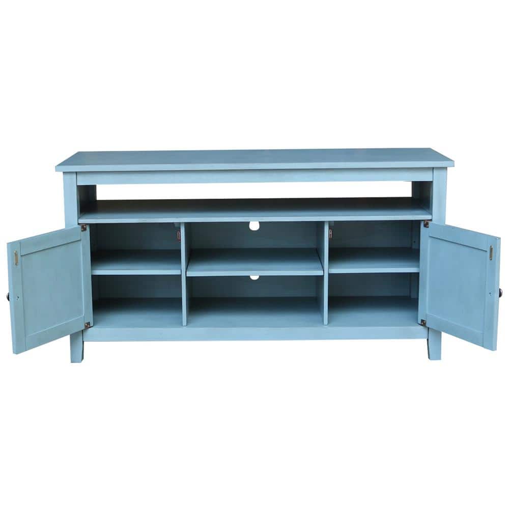 Ocean Blue Solid Wood 60" Entertainment TV Stand with Cabinet