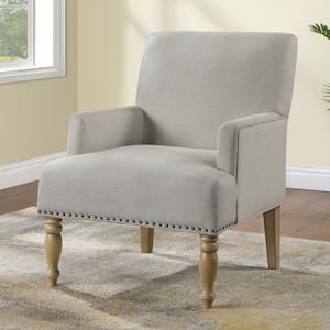 Anna Beige Polyester Fabric Arm Chair with Nail Head Trim