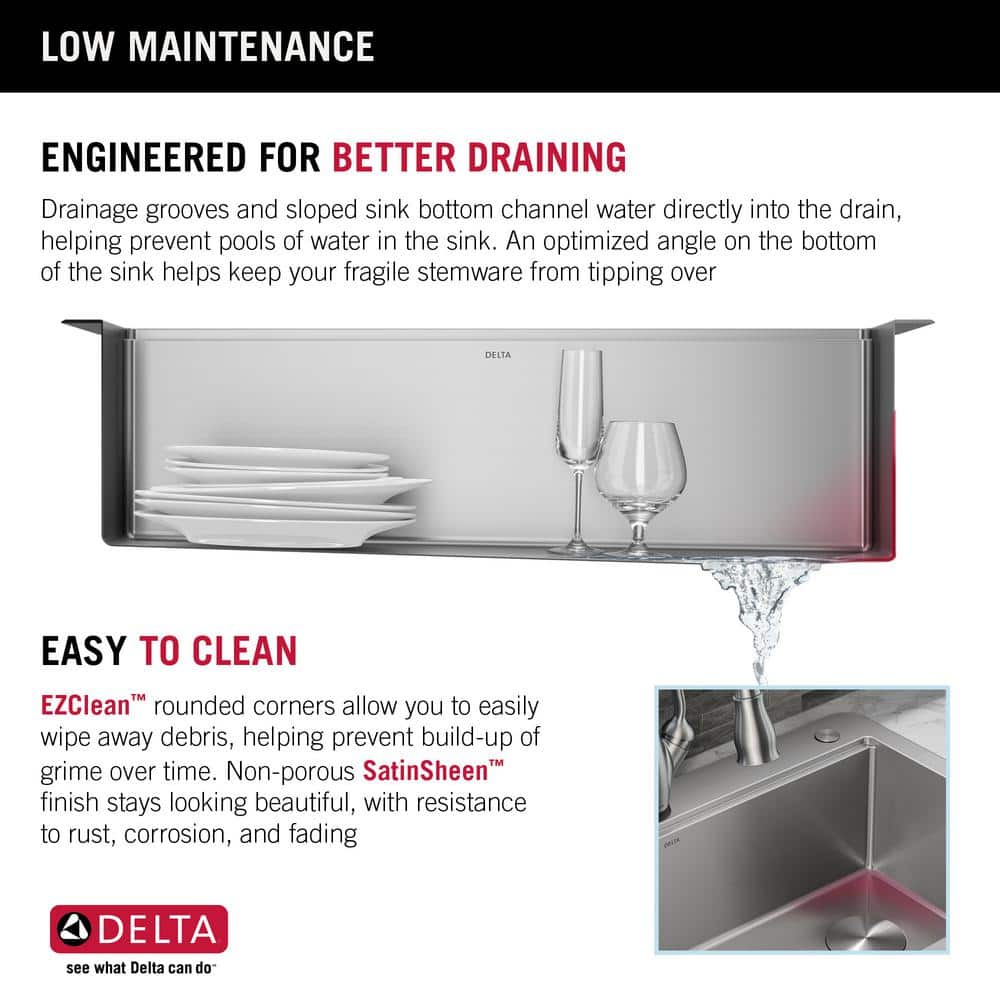 Delta Lorelai 33" Stainless Steel Workstation Kitchen Sink with Accessories