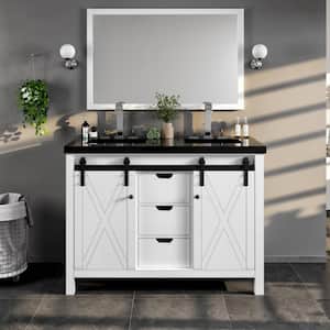 Dallas 48 in. W x 22 in. D x 34 in. H Double Bath Vanity in White with Black Granite Top with Black Sinks