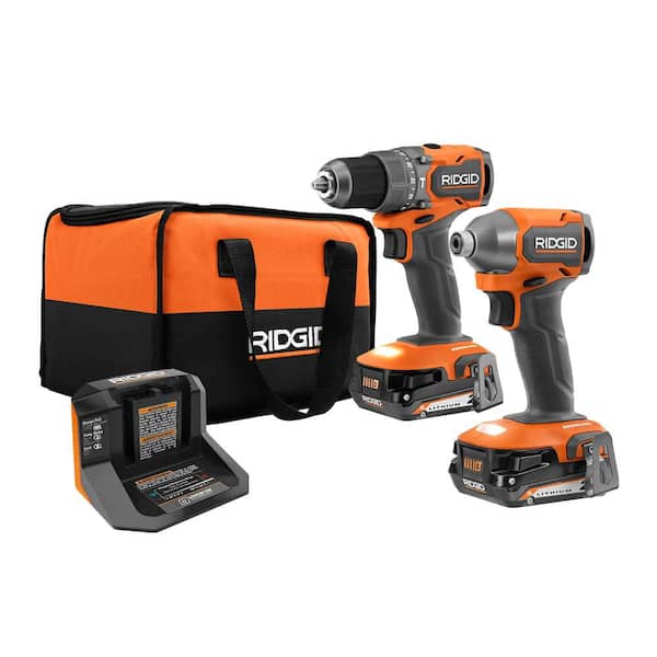 RIDGID - 18V SubCompact Brushless Cordless 2- Tool Combo Kit w/ Hammer Drill, Impact Driver, (2) 2.0 Ah Batteries, Charger, & Bag