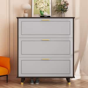 47.2 in. H x 35.4 in. W Wood Shoe Storage Cabinet in Gray With 3-Drawers Fits up to 18-Shoes