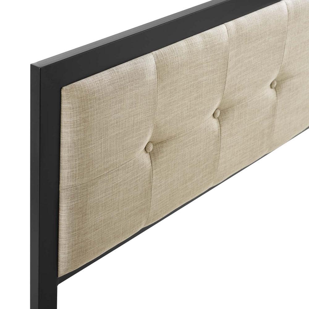 Teagan Full-Size Tufted Velvet Headboard in Black Beige