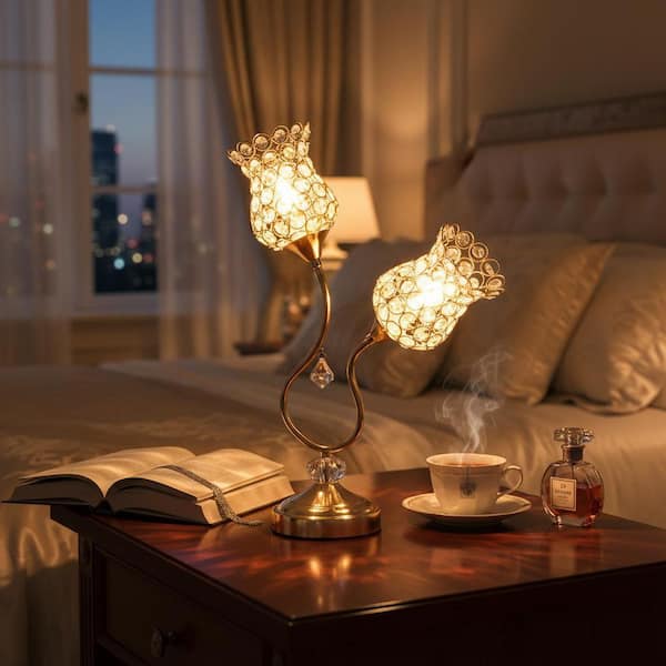 19 in. Rose Gold 2-Light Metal Gooseneck Table Lamp, Glam Modern Trumpet Design for Bedroom Living Room Office Desk