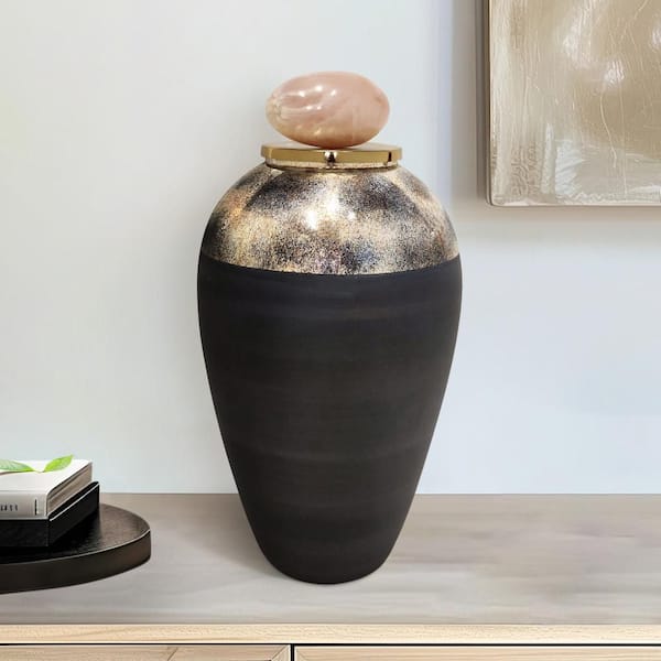 Liv & Skye 19 in. Gray Glass Vase with Top