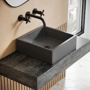 Lisse 15 in. Concrete Square Vessel Bathroom Sink in Dark Grey