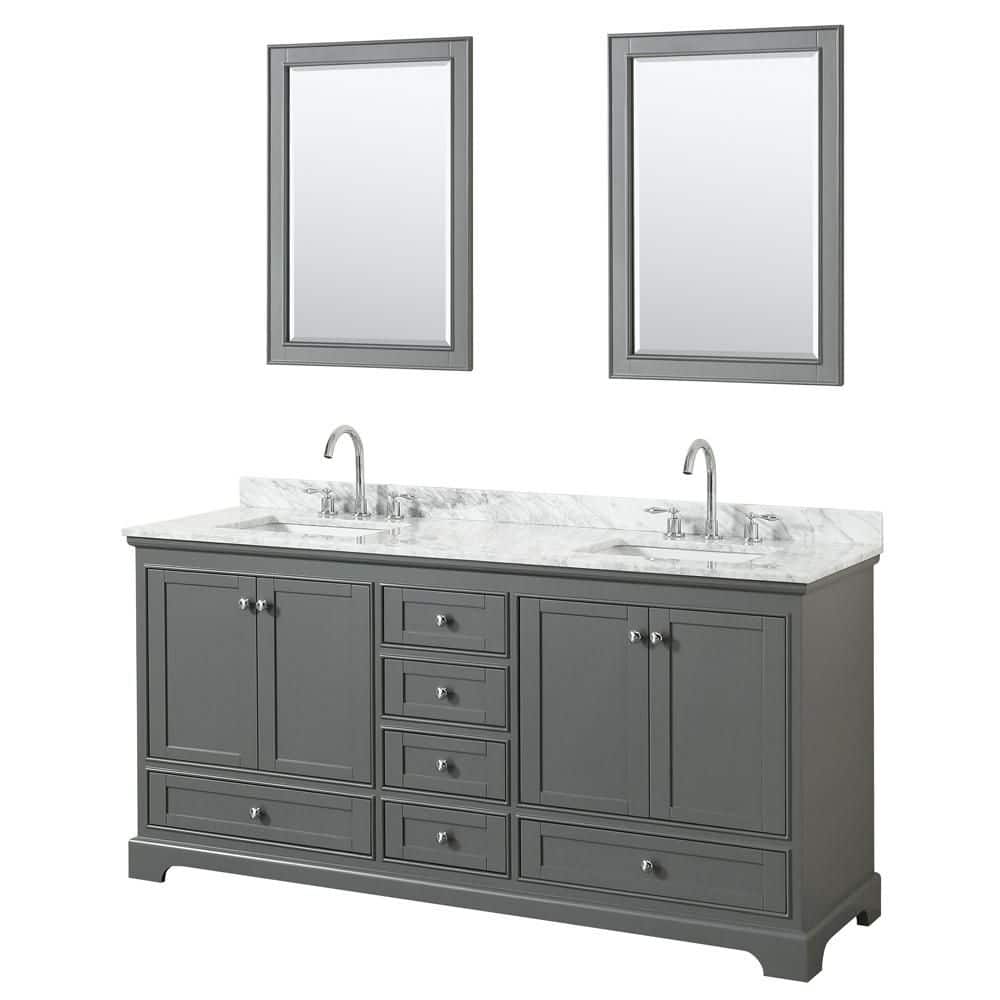 Deborah 72" Dark Gray Double Vanity with White Carrara Marble Top