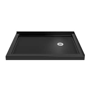 SlimLine 54 in. x 36 in. Double Threshold Shower Pan Base in Black with Right Drain