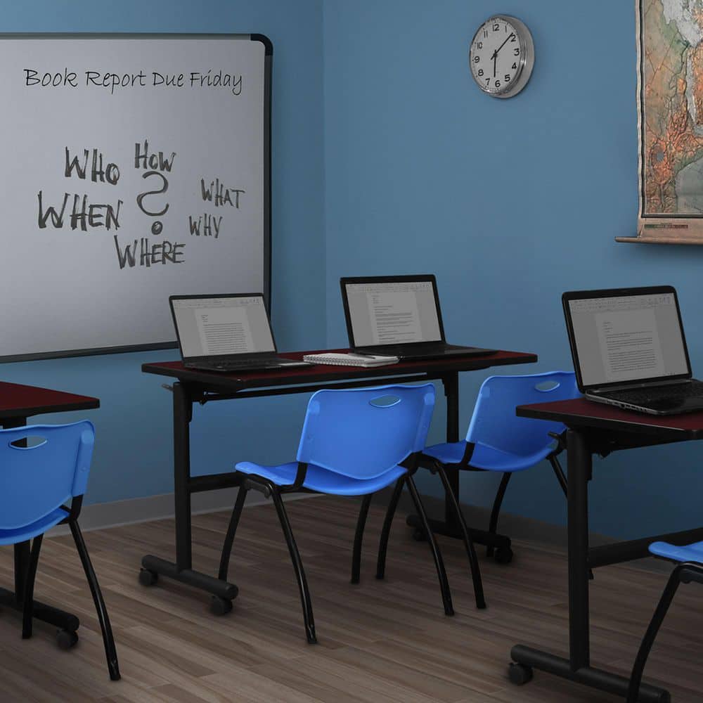 Kobe 48 in. x 24 in. Mahogany Flip-Top Training Nesting Table Desk, 2 M Stack Chairs-Blue price history on PriceWatchPro