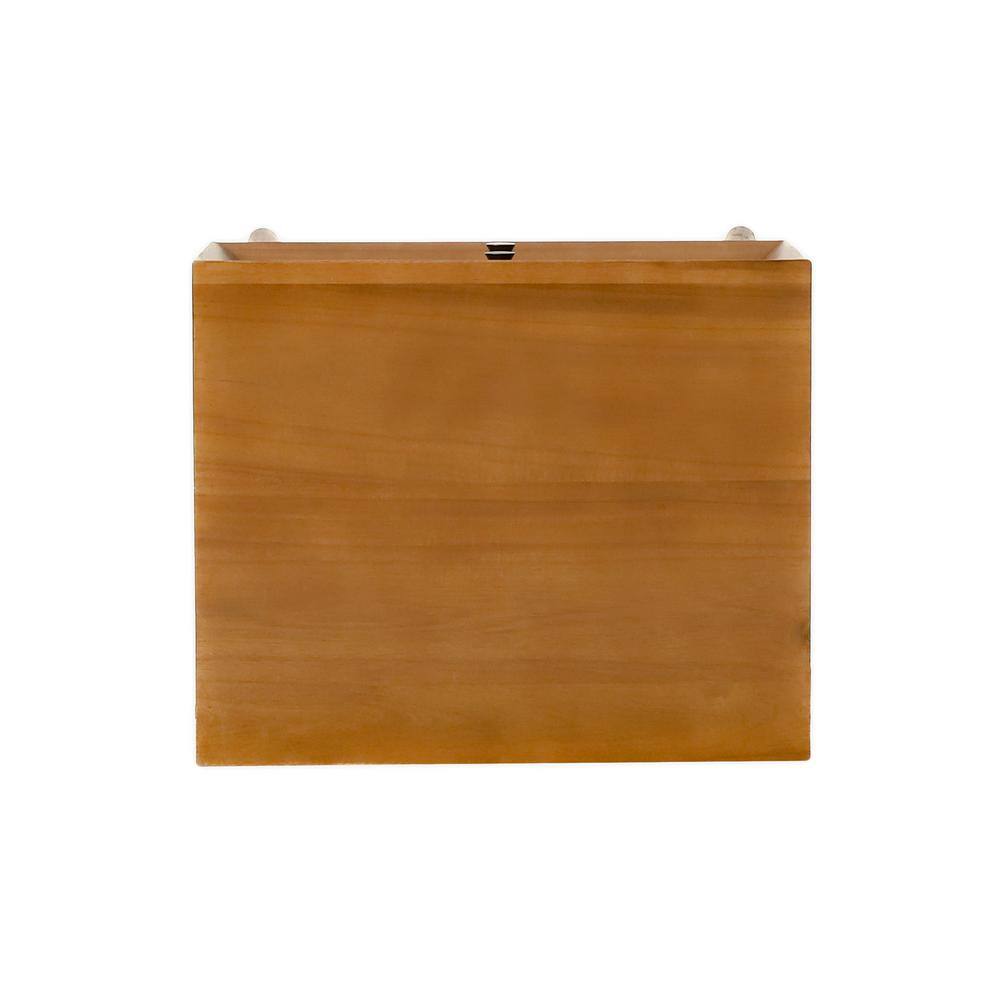 Natural Brown Acacia Wood Mid-Century Nightstand with Two Drawers