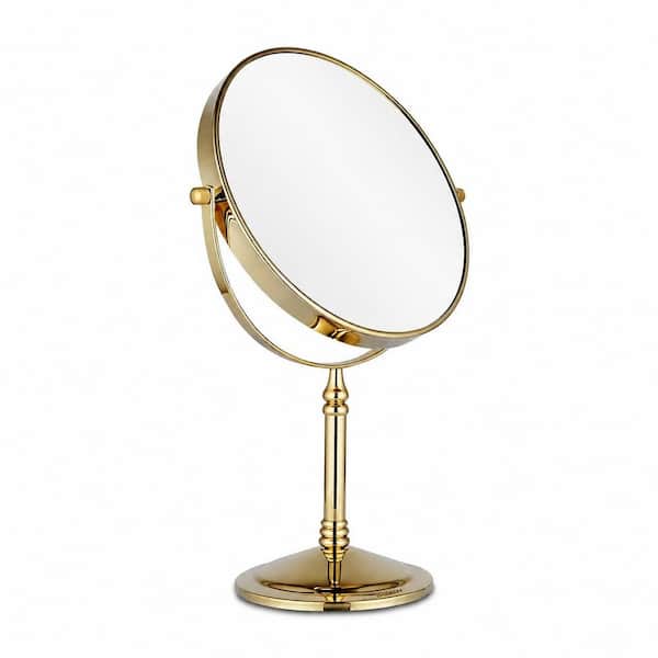 Gold Two-Sided Tabletop Vanity Makeup Mirror with 10x Magnification and Swivel Finish