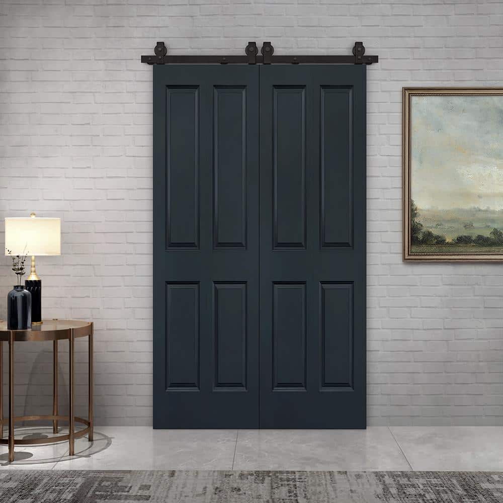 Charcoal Gray MDF Double Bi-Fold Barn Doors with Black Hardware