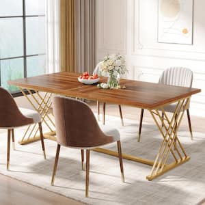 Halseey Modern Industrial Brown Wood 63 in. Trestle Dining Table, Rectangular Dinner Kitchen Table Seats 4 to 6