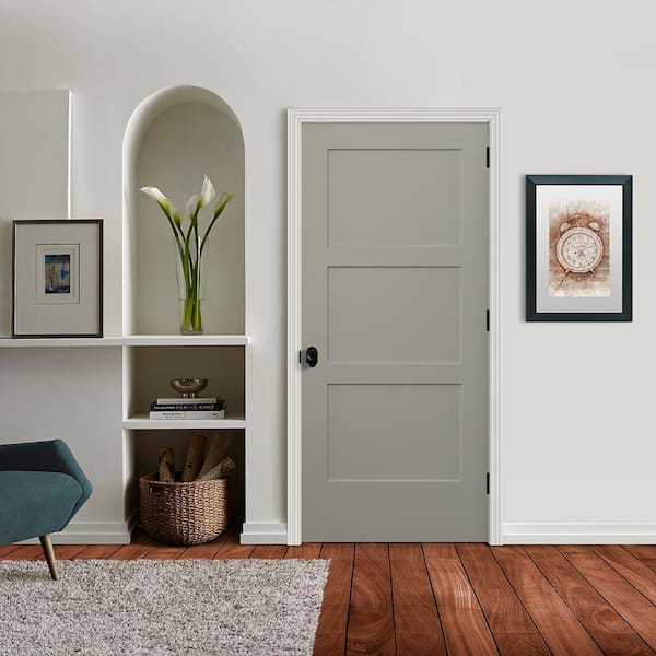 JELD-WEN 36 in. x 80 in. Birkdale 3-Panel Light Gray Paint Smooth