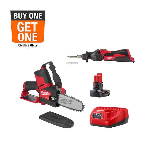 Milwaukee M12 FUEL 12V Lithium-Ion Brushless Battery 6 in. HATCHET Pruning Saw Kit w/Soldering Iron, 4.0 Ah Battery, Charger