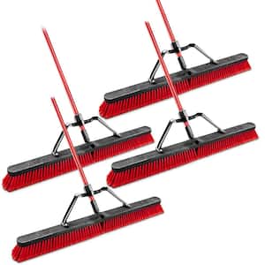 36 in. Multi-Surface Push Broom Set with Brace and Handle (4-Pack)